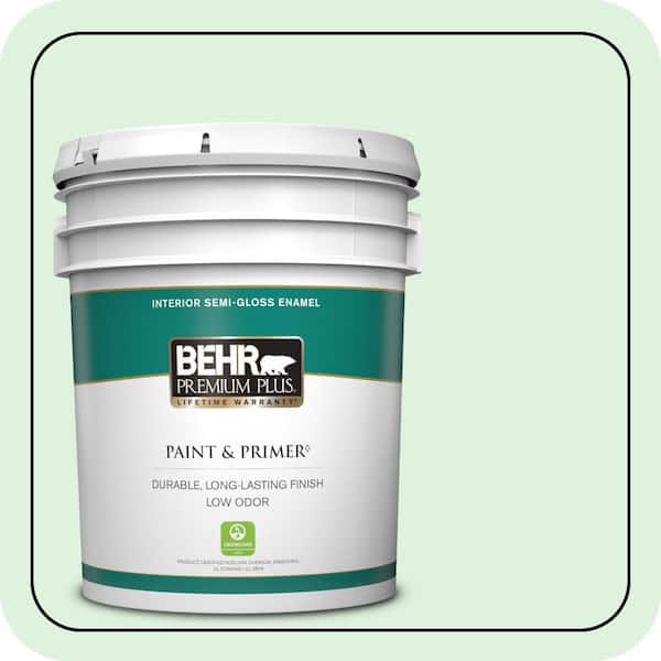 BEHR PREMIUM PLUS 5 gal. #P400-1 Mischievous Semi-Gloss Enamel Low Odor Interior Paint & Primer