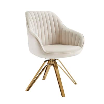 Arthur Mid-Century Off White Fabric Swivel Accent Arm Chair with Metal Legs