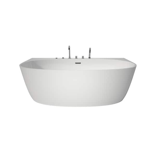 67 in. Oval Freestanding Whirlpool Bathtub with 6 Jets, 7-Color LED Lights, and Ergonomic Design Center Drain in White