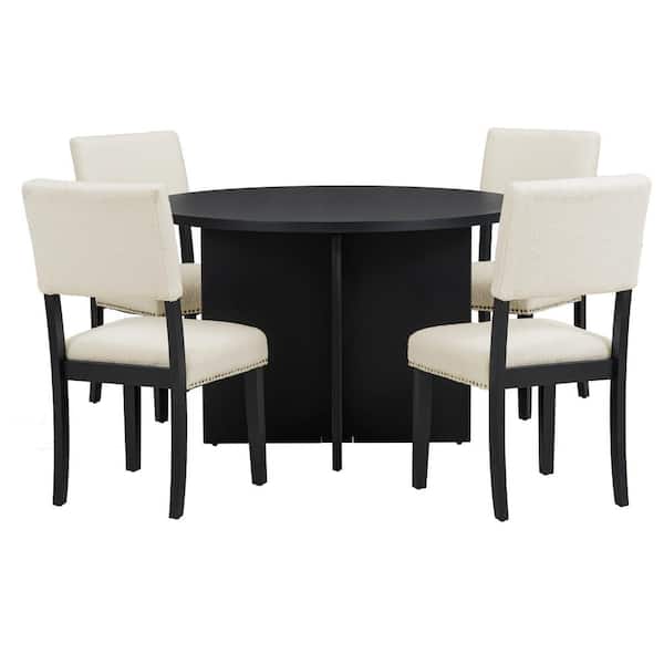 Polibi 5-Piece Modern Black Wood Top Dining Room Set Seats 4