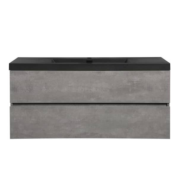 Unbranded 42 in. W x 20 in. D Single Sink Wall-Mounted Bathroom Vanity in Cement Grey with Matte Black Quartz Sand Top