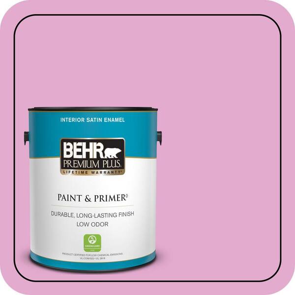 BEHR PREMIUM PLUS 1 gal. #680A-3 Pink Bliss Satin Enamel Low Odor Interior Paint & Primer