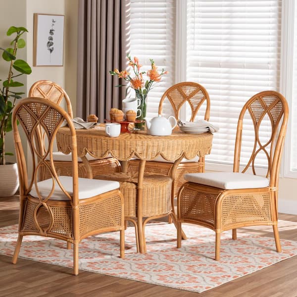 Tony 5-Piece Light Honey Rattan Top Dining Set Seats 4