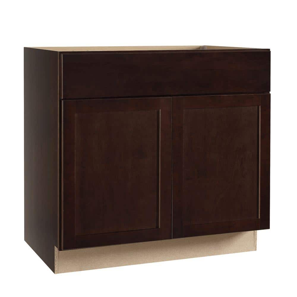 Hampton Bay Shaker 36 In W X 24 In D X 34 5 In H Assembled Base   Java Hampton Bay Assembled Kitchen Cabinets Kb36 Sjm 64 1000 