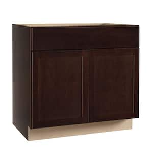 Shaker Java Stock Assembled Base Kitchen Cabinet with Ball-Bearing Drawer Glides (36 in. x 34.5 in. x 24 in.)