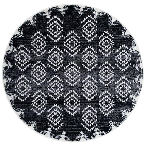 Skyler 7 ft. x 7 ft. Black/Ivory Striped Geometric Round Area Rug