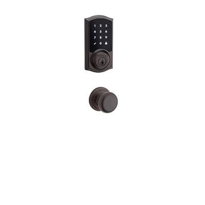 Premis Touchscreen Smart Lock Venetian Bronze Single Cylinder Electronic Deadbolt featuring Juno Hall/Closet Knob