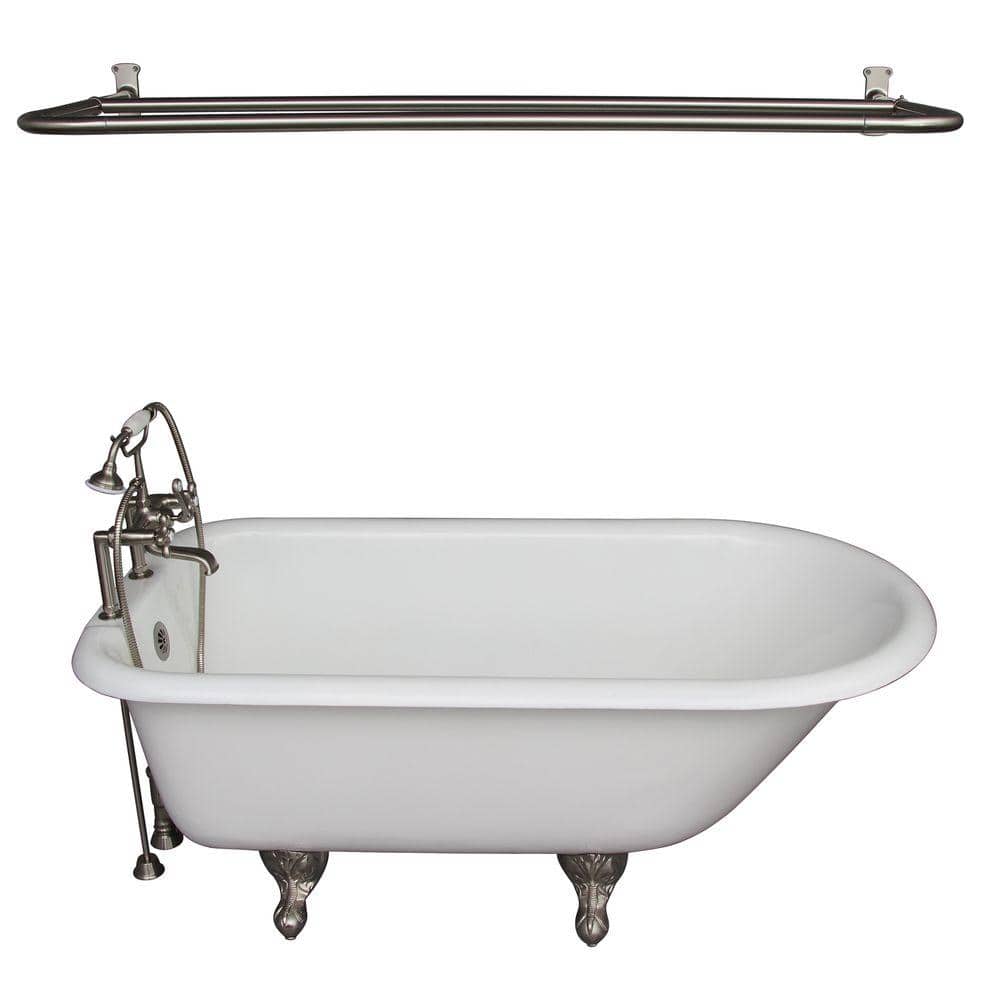 5.6 ft. Cast Iron Ball and Claw Feet Roll Top Tub in White with Brushed Nic