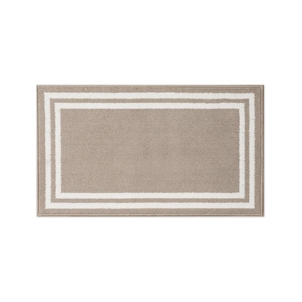 Washable Skid-Resistant Linen/Ivory 2 ft. x 4 ft. All Loop Tufted Area Rug