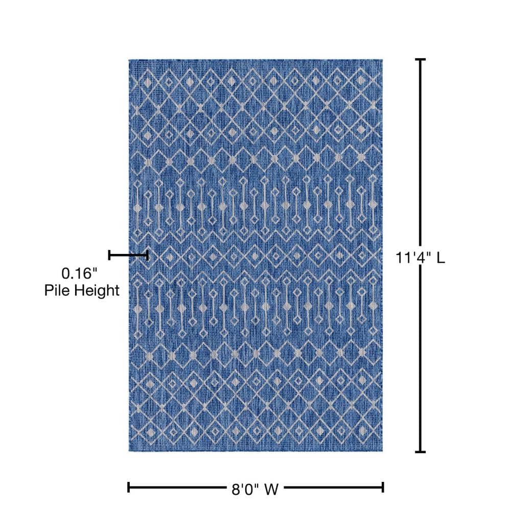 Blue Rectangular Outdoor Trellis Synthetic Area Rug