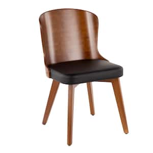 Bocello Walnut Wood and Black Faux Leather Chair