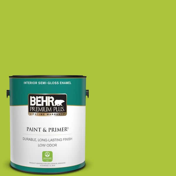 BEHR PREMIUM PLUS 1 gal. #410B-6 Crisp Green Semi-Gloss Enamel Low Odor Interior Paint & Primer