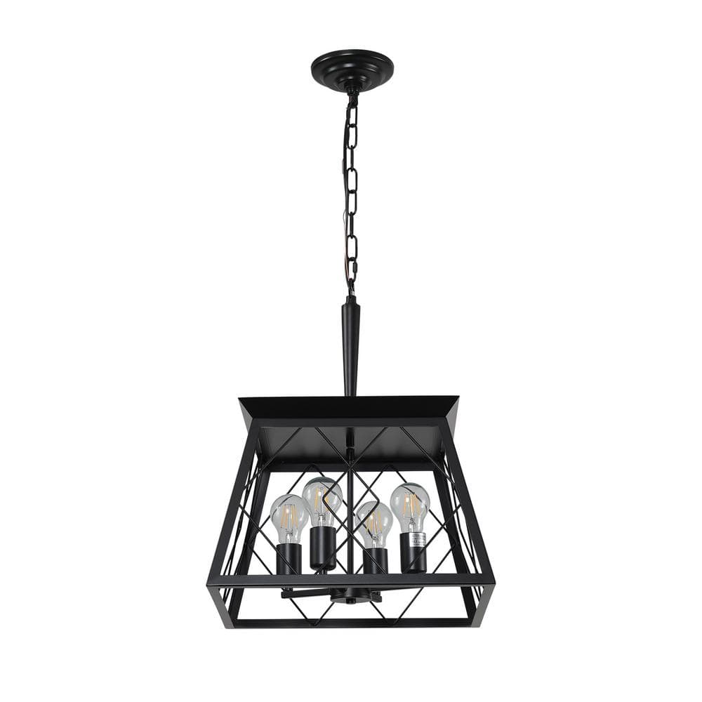 Modern Farmhouse Cage Hanging Light 4-Light Black Pendant Light, with Cage 