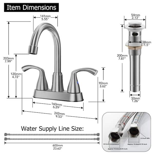 Phiestina Brushed Nickel double handle Bathroom Sink Faucet, 4