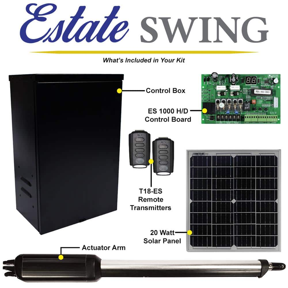 Estate Swing Single Swing Gate Opener Kit with 20-Watt Solar Panel E-S ...