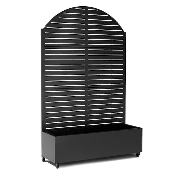 47 in. x 16 in. x 71 in. Black Arched Metal Raised Garden Planter Box with Trellis, Rolling Wheels
