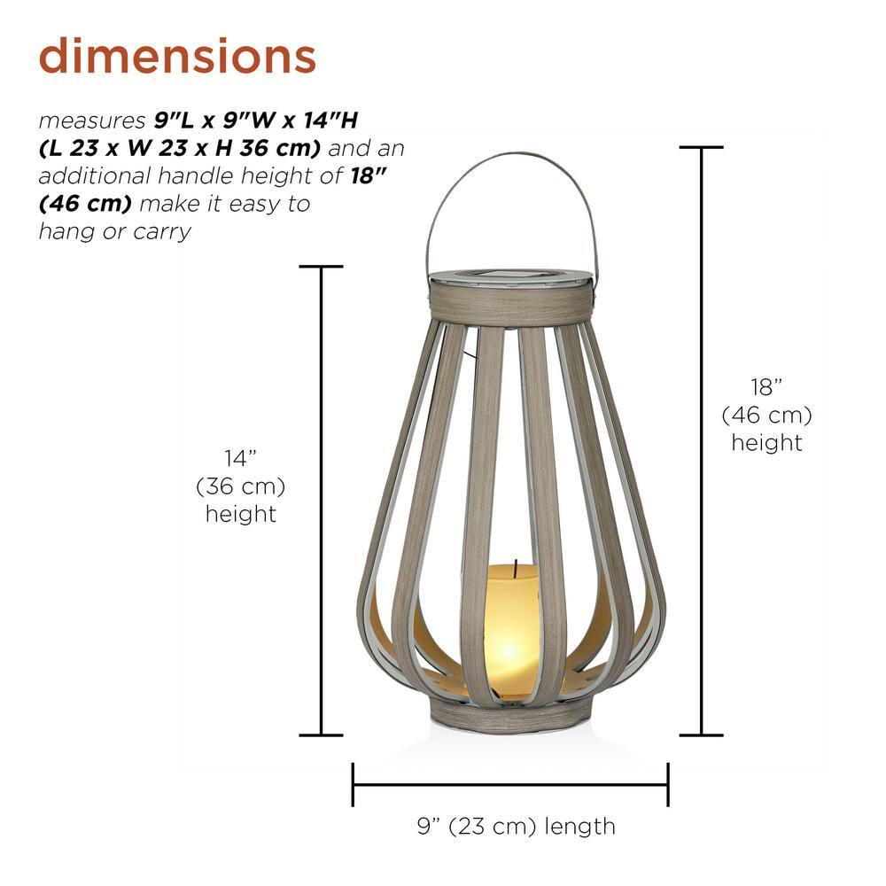 Gray Solar Decorative Plastic Lantern with LED Light, 18" Height