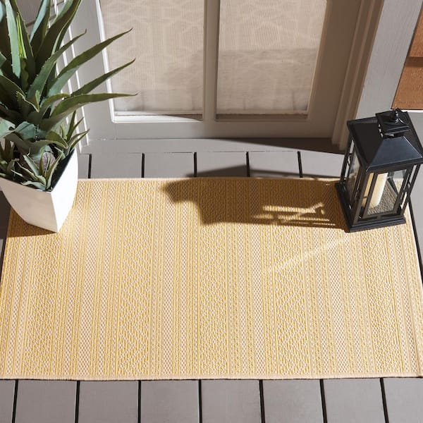 Courtyard Beige/Gold 3 ft. x 5 ft. Tribal Striped Indoor/Outdoor Area Rug