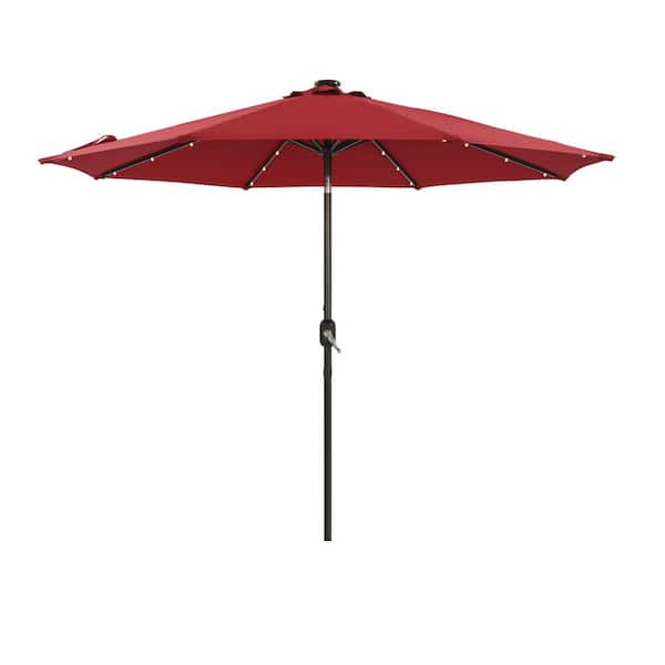 Unbranded 9 ft. Solution-Dyed Fabric Aluminum Market Patio Umbrella in Red with Solar LED Lighting