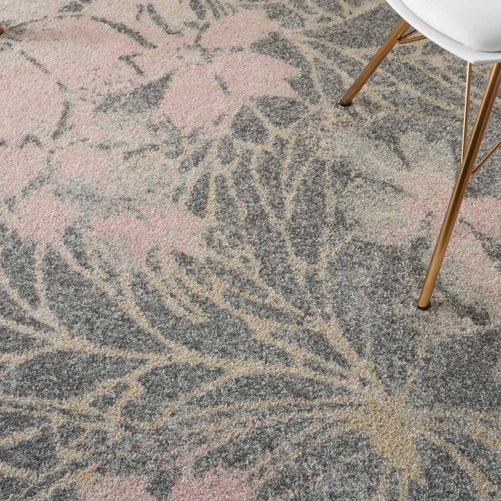 Grey and Pink Floral Synthetic 4' x 6' Area Rug