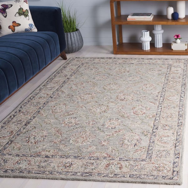 Metro 6 ft. x 9 ft. Gray/Rust Abstract Floral Border Area Rug