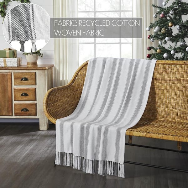 VHC BRANDS Grace Gray Cream Grain Sack Stripe Woven Throw Blanket