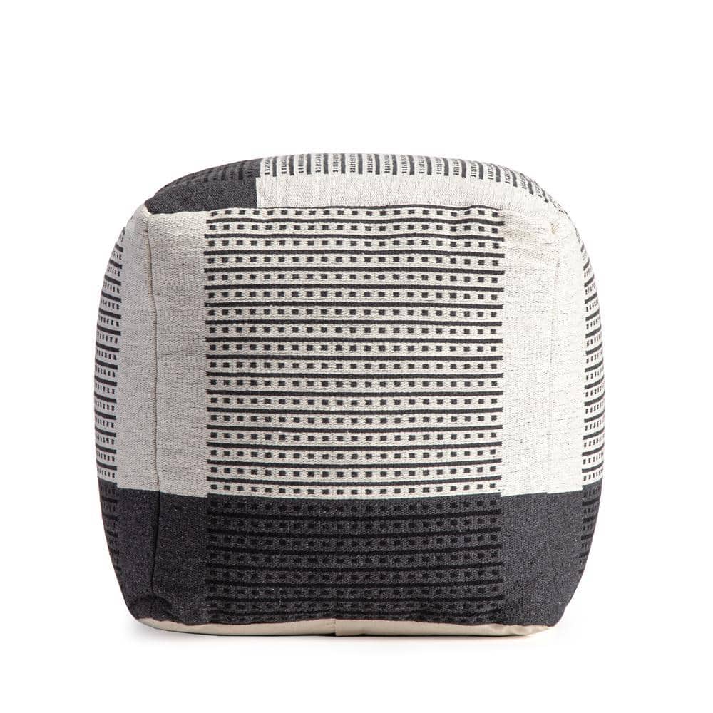 Black and Ivory Square Cotton Pouf Ottoman