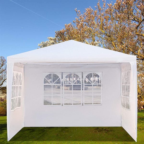10 ft. x 10 ft. Canopy Party Tent Event Tent Outdoor White Gazebo Party Wedding Tent with 3 Side Walls
