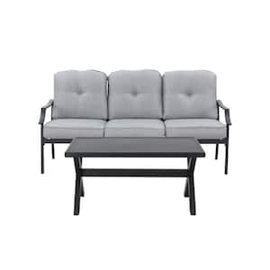 1-Piece Metal Outdoor Loveseat with Gray Cushions