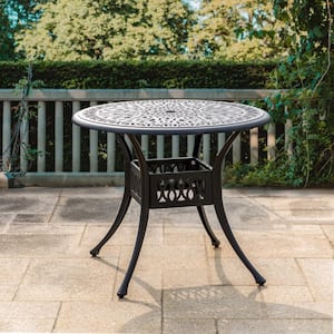 36 in. D Cast Aluminium Patio Outdoor Dining Table with Umbrella Hole