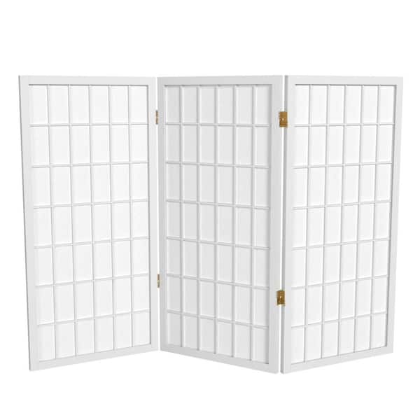 Oriental Furniture 3 ft. Short Window Pane Shoji Screen - White - 3 Panels
