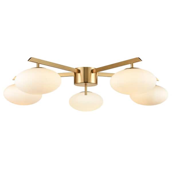 Light Society Alby 5-Light Brushed Brass/White Flush-Mount Chandelier
