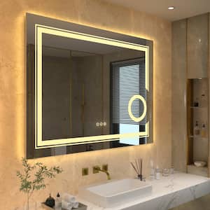 32 in. W x 24 in. H Large Rectangular Frameless Anti-Fog 3X Magnifying Backlit Led Wall Bathroom Vanity Mirror Makeup