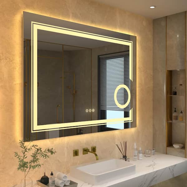 Wisfor 32 in. W x 24 in. H Large Rectangular Frameless Anti-Fog 3X Magnifying Backlit Led Wall Bathroom Vanity Mirror Makeup