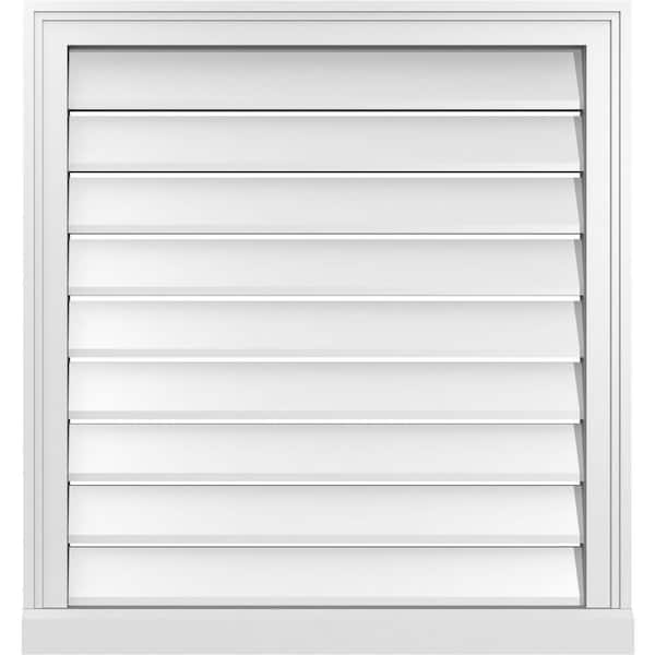 Ekena Millwork 28 in. x 30 in. Vertical Surface Mount PVC Gable Vent: Functional with Brickmould Sill Frame