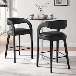 Pinnacle 30 in. in Black Black Rubber Wood Faux Leather Bar Stool Set of 2