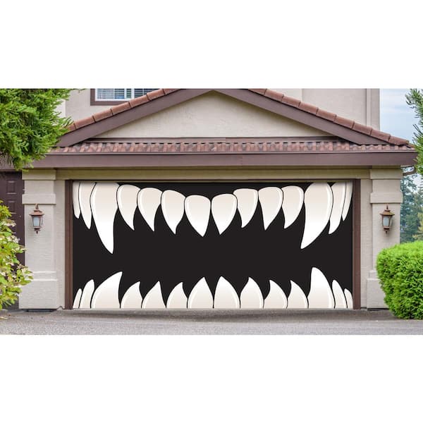 My Door Decor 7 Ft. X 16 Ft. Scary Teeth Halloween Garage Door Decor Mural  For Double Car Garage Car Garage 285905Hall-015 - The Home Depot