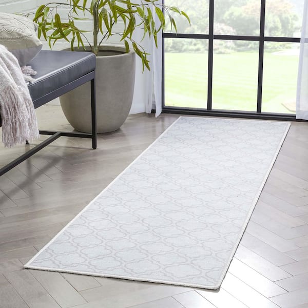 Apollo Lattice Moroccan Trellis Ivory 2 ft. 7 in. x 9 ft. 6 in. Runner Machine Washable Area Rug