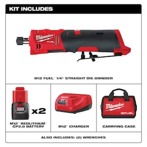 M12 FUEL 12V Lithium-Ion 1/4 in. Cordless Straight Die Grinder Kit w/M12 3/8 in. Ratchet