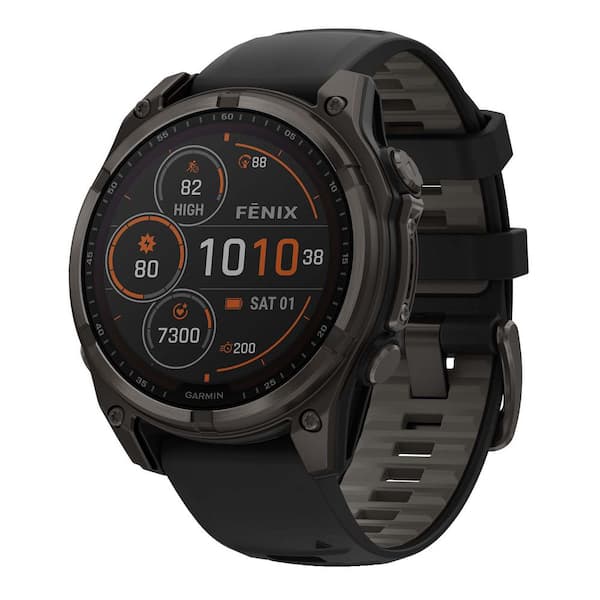 fenix 8 Multisport 47-mm Sapphire Solar GPS Watch with Silicone Band 1.85 x .6 in Carbon Gray DLC Titanium and Black