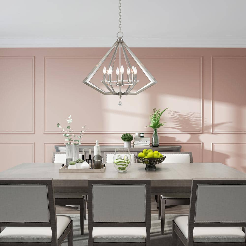 Brushed Nickel and Crystal 8-Light Candle Chandelier