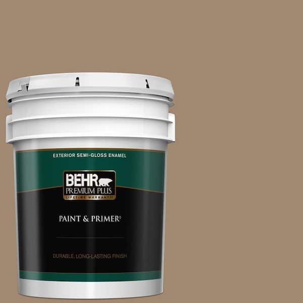 BEHR PREMIUM PLUS 5 gal. #700D-5 Toffee Crunch Semi-Gloss Enamel Exterior Paint & Primer