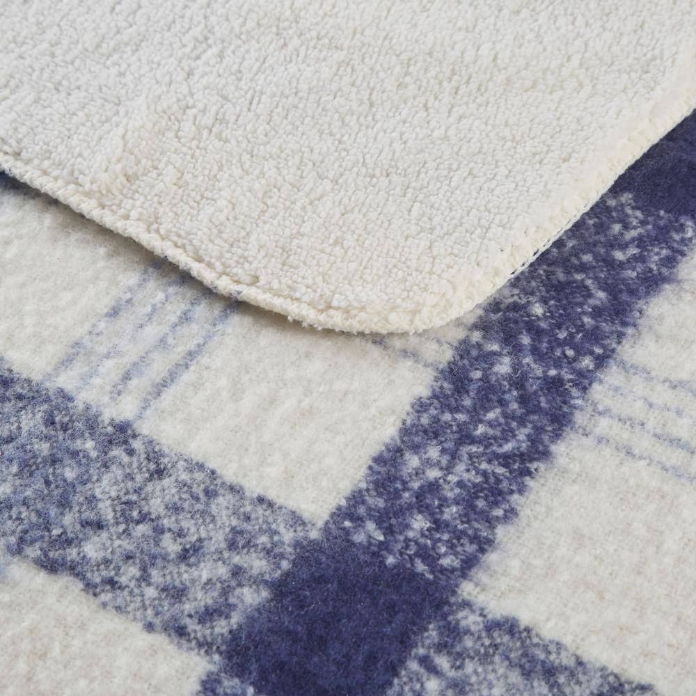 Blue and White Reversible Faux Mohair Sherpa Throw Blanket