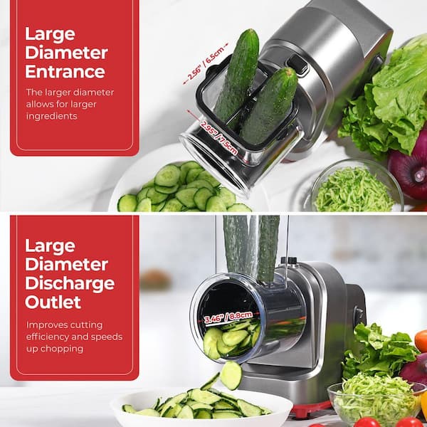 JFVKAF Silver Electric Cheese Grater with 5 Interchangeable Blades