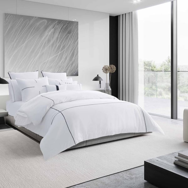 VERA WANG Zig Zag 3-Piece White Striped Cotton King Duvet Cover Set