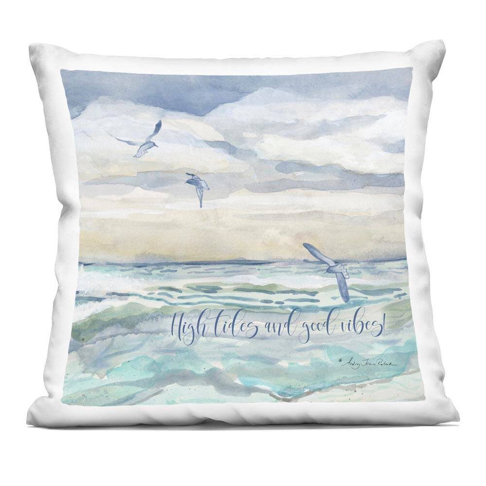 High Tides Good Vibes Beach Blue Print Zipper Polyester 18 in. x 18 in. Throw Pillow price history on PriceWatchPro