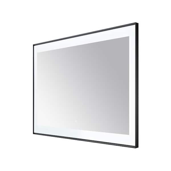 Lexington 48 in. W x 36 in. H Rectangular Framed Wall Mount Bathroom Vanity Mirror in Matte Black LED Lighted Defogger