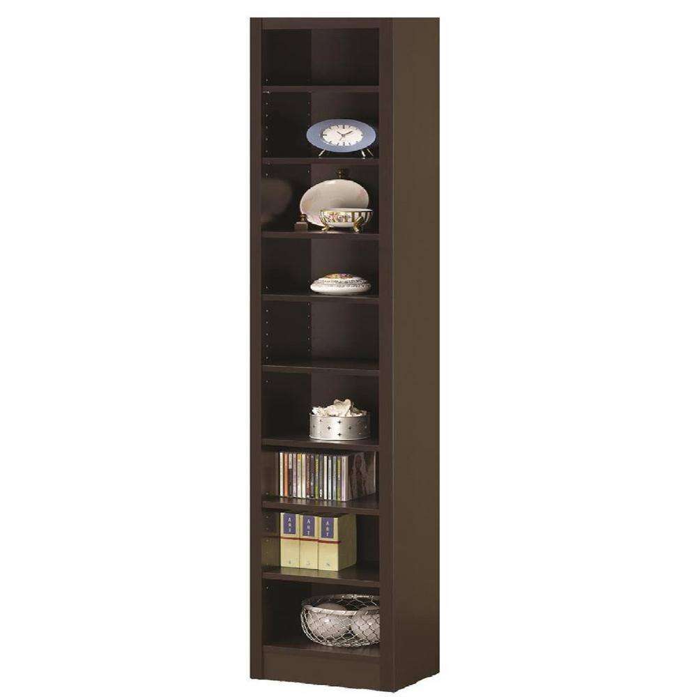 Cappuccino Brown Adjustable 9-Shelf Narrow Bookcase