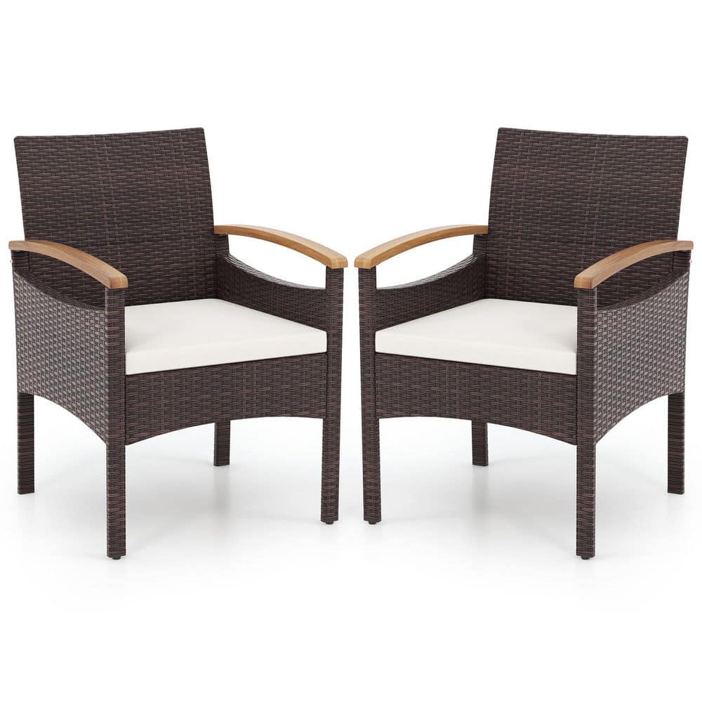 Mix Brown PE Wicker Outdoor Dining Chair with Off White Cushions (2-Pack) price history on PriceWatchPro