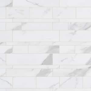 Luxe Core Railroad Calacatta 11.81 in. x 11.81 in. SPC Peel and Stick Tile (0.96 Sq. Ft. / Sheet)